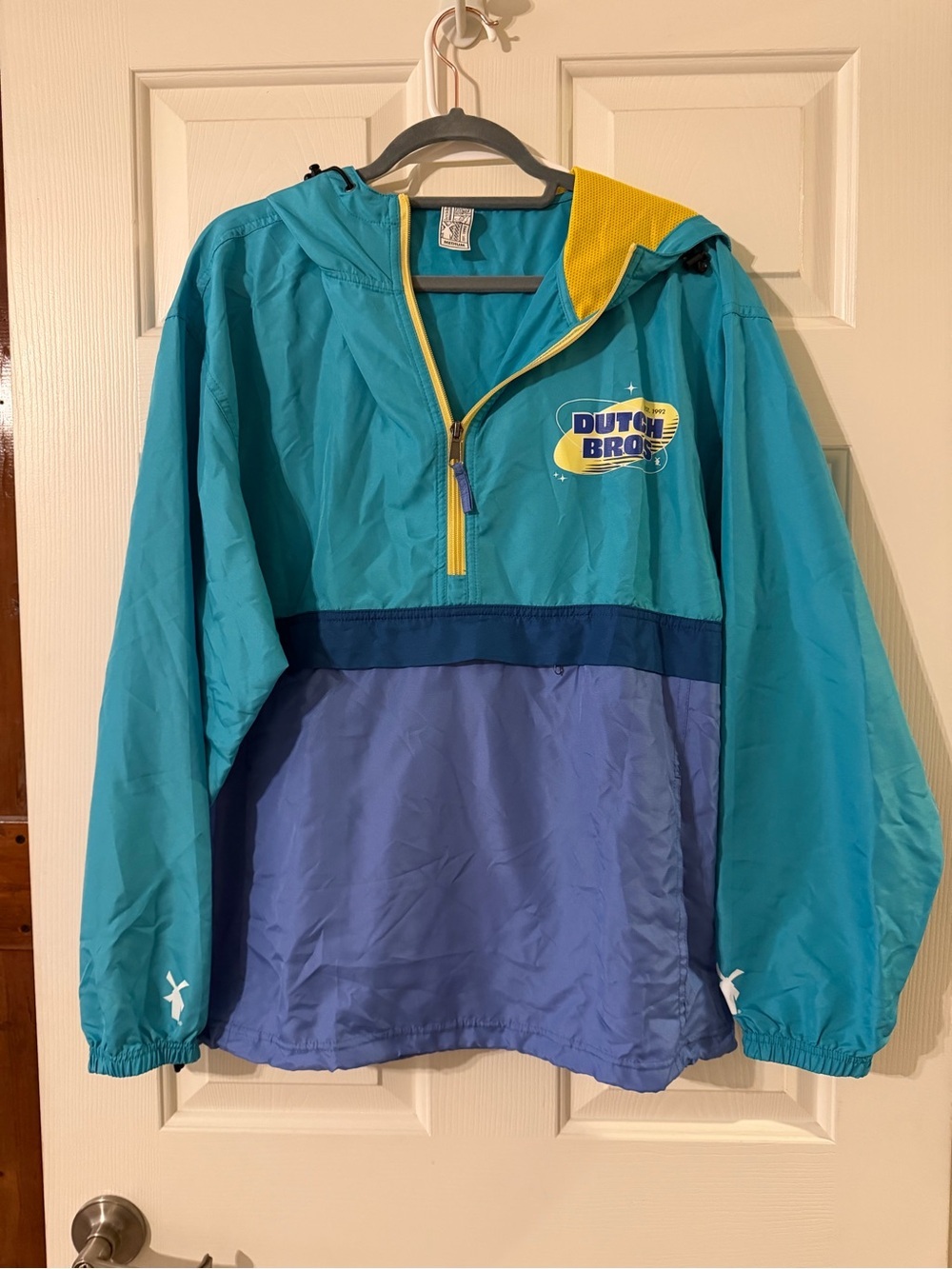 Dutch Bros Teal & Periwinkle Windbreaker Jacket - size M